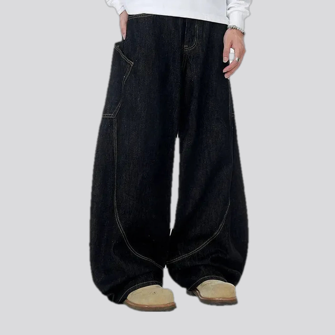 Mid rise boho style baggy-fit men's jeans