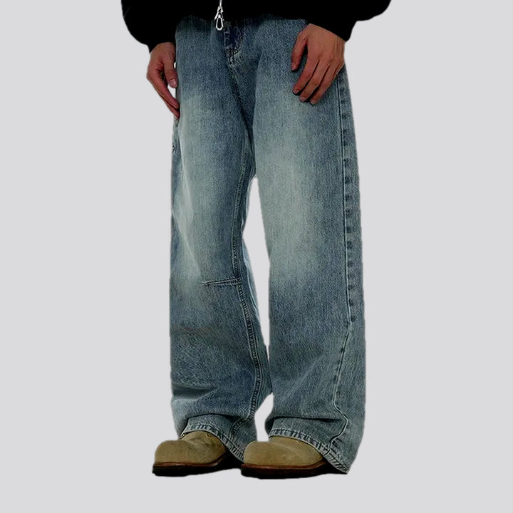 Baggy style and faded wash men's jeans