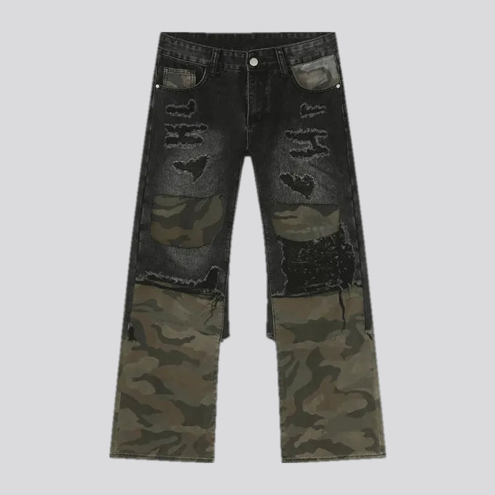 Camouflage patchwork men's jeans