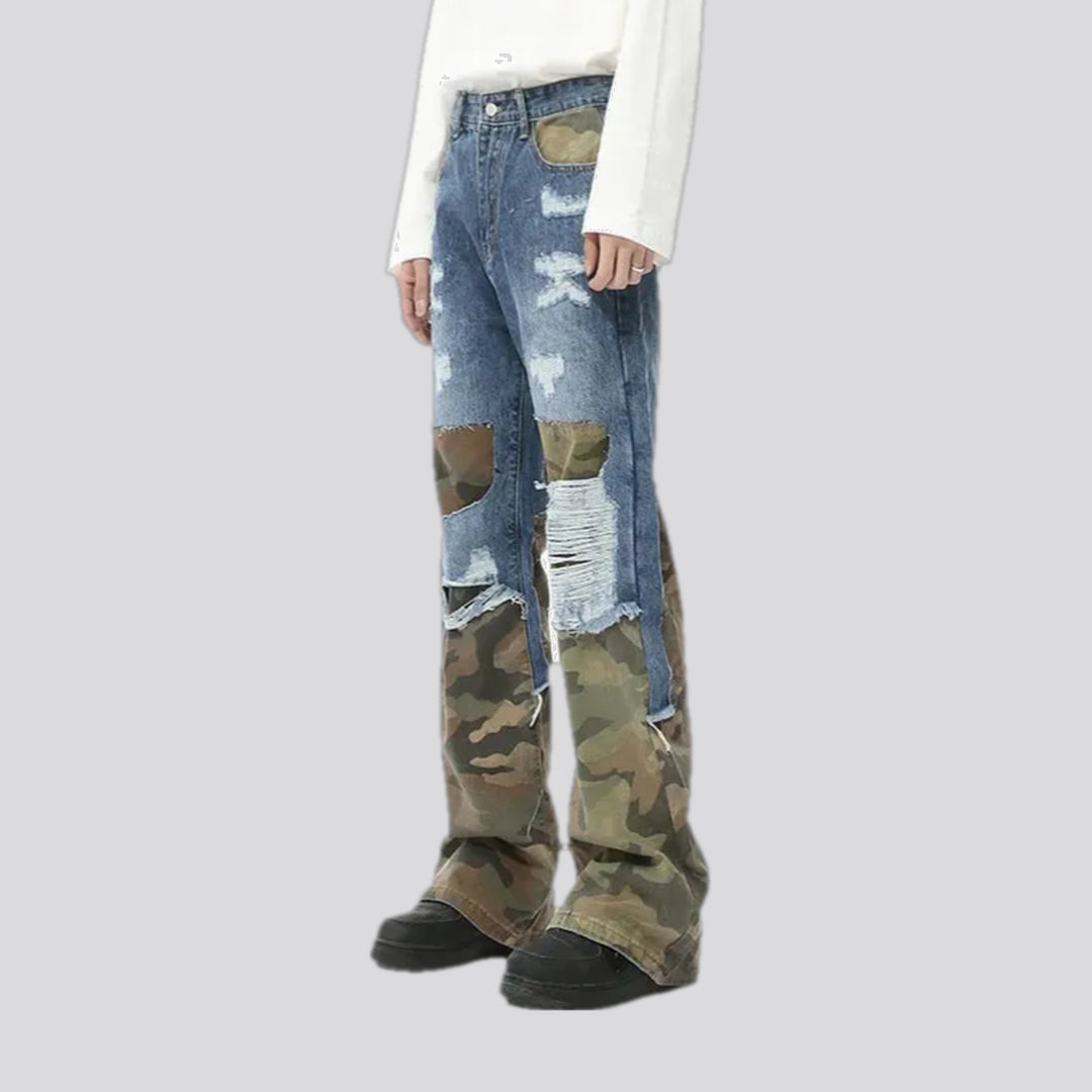 Camouflage patchwork men's jeans