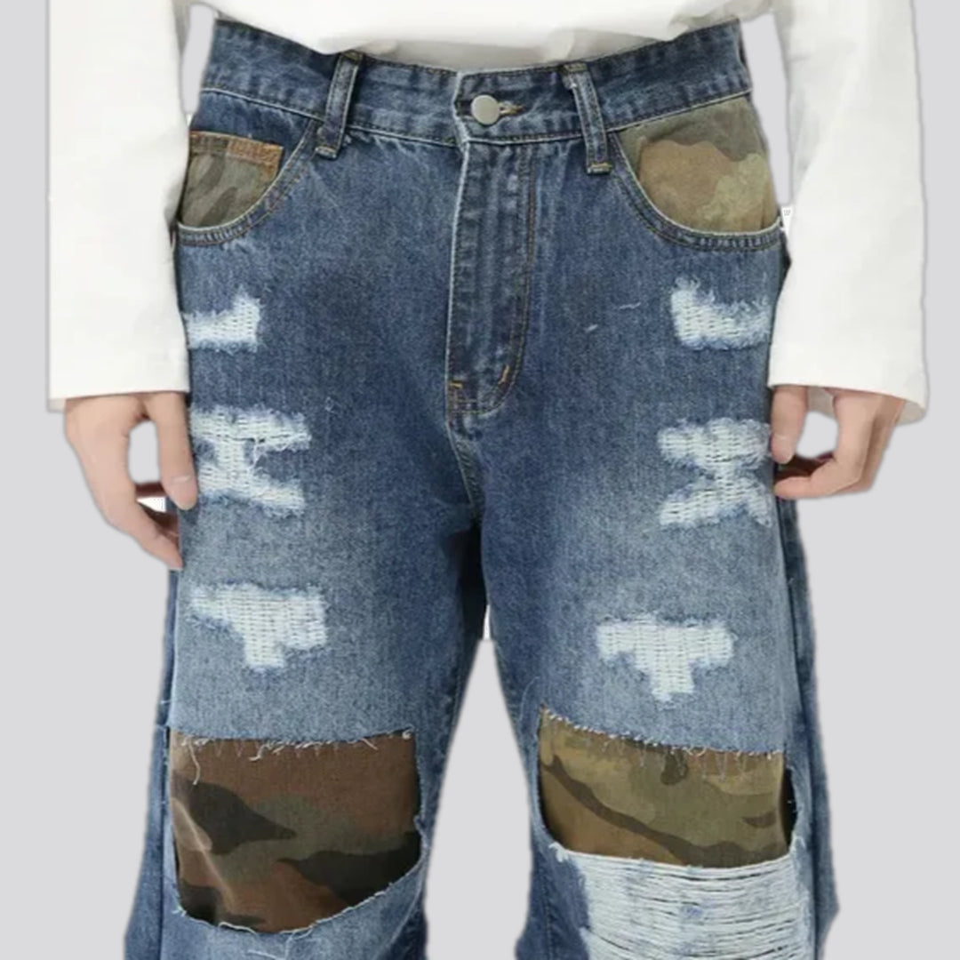 Camouflage patchwork men's jeans