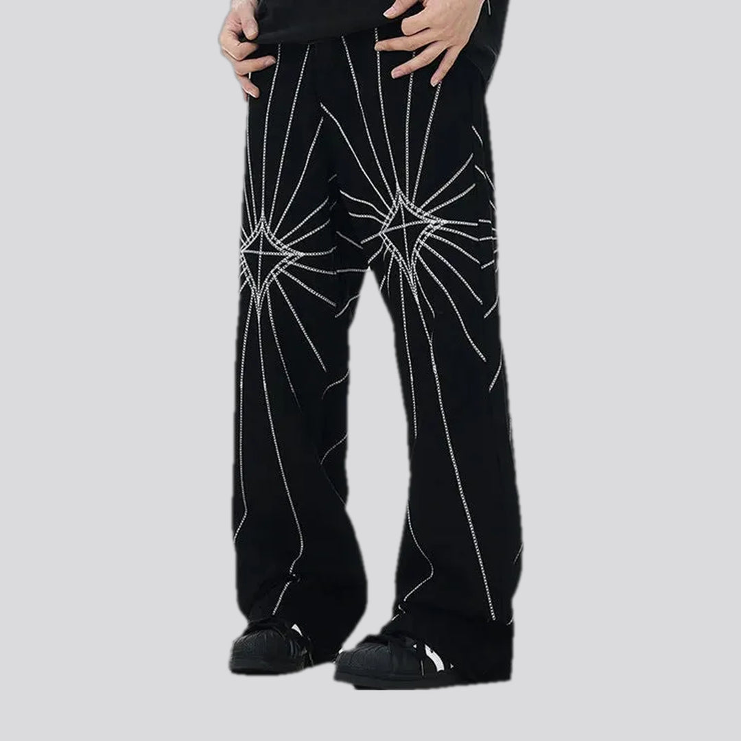 Medium rise embroidered men's denim pants