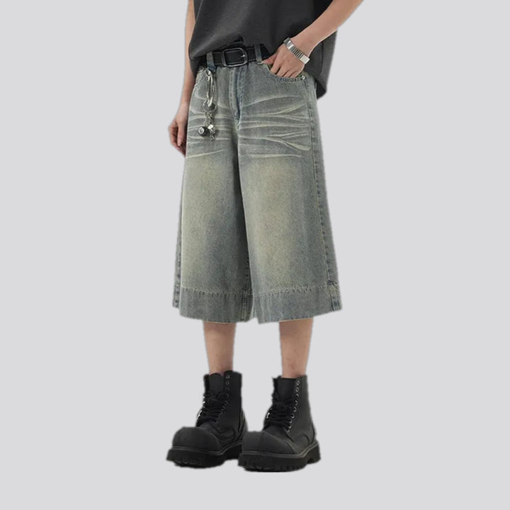 Retro baggy jean shorts for men