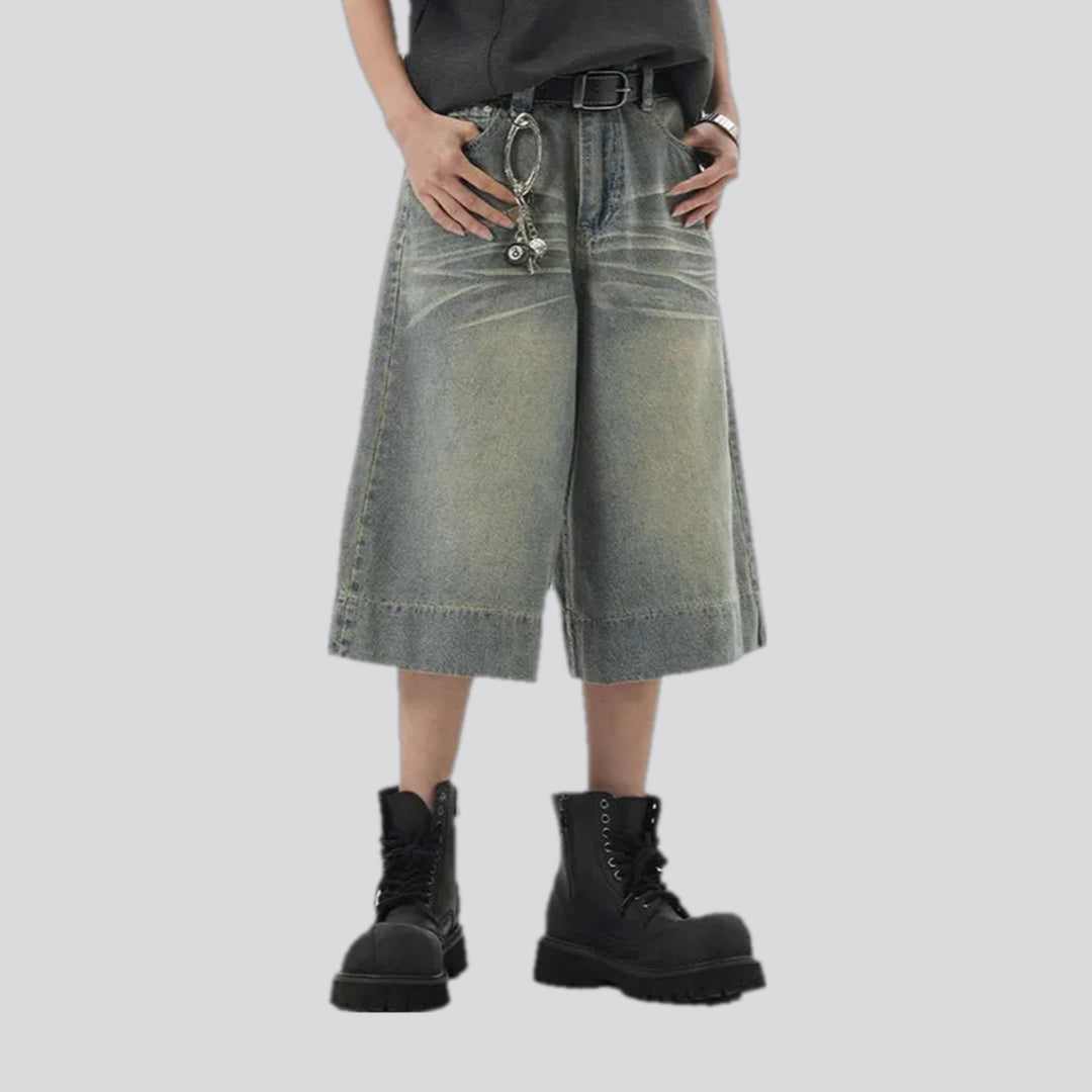 Retro baggy jean shorts for men