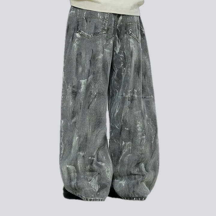 Graphic painted fashion baggy jeans for men