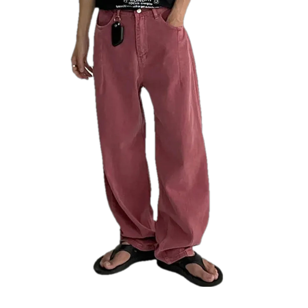 Colored Street Style Baggy Denim Pants for Men - Red