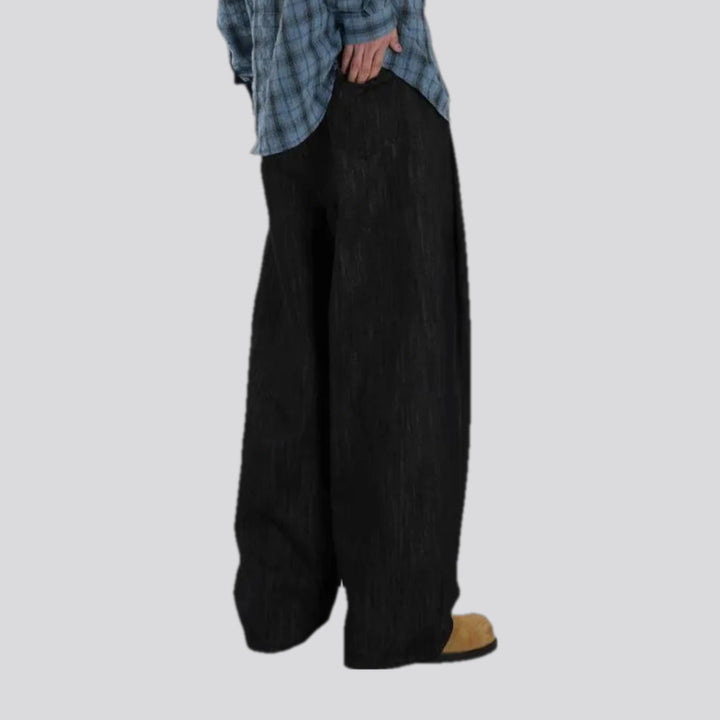 Trendy mid-waist one-tone men's jeans pants