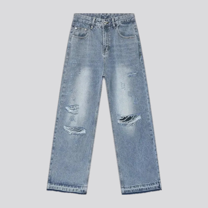 Faded mid waist men's jeans