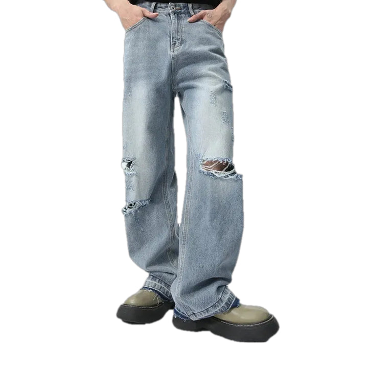 Faded Mid Waist Men's Jeans - Light Blue