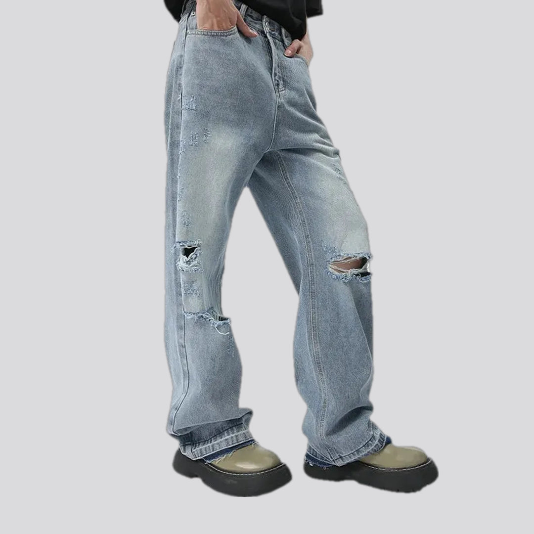 Faded mid waist men's jeans