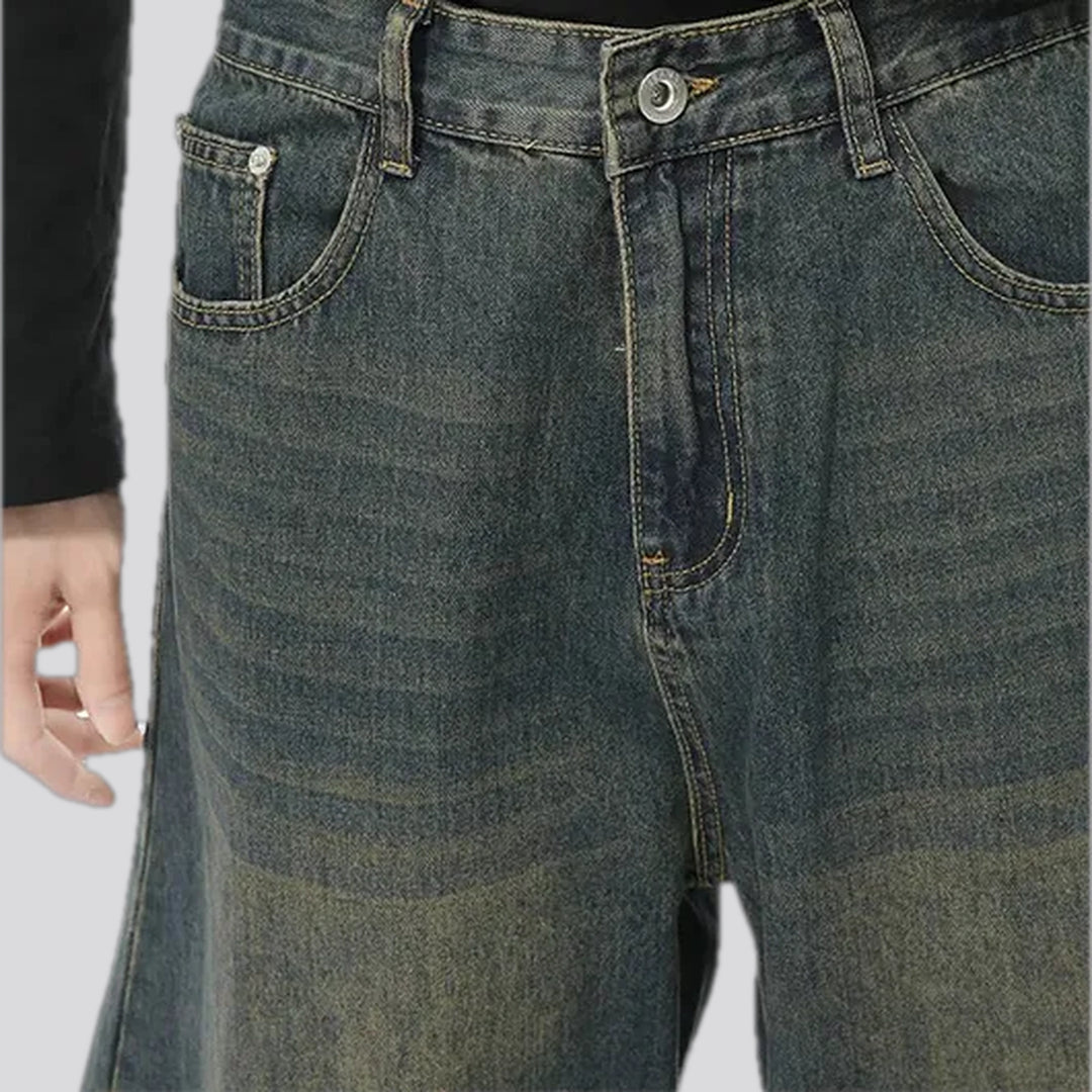 Stonewashed mid rise baggy men's jeans