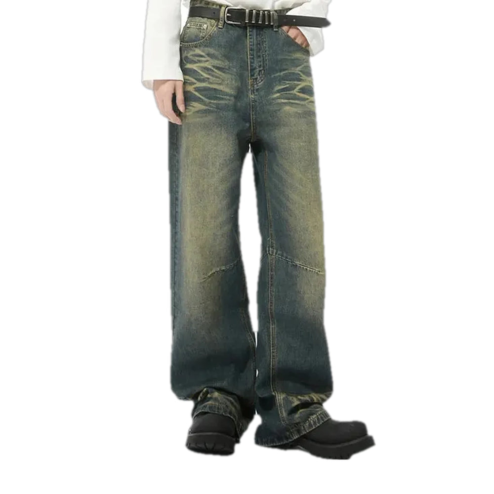 Baggy Boho Fashion Stonewashed Men's Jeans - Khaki