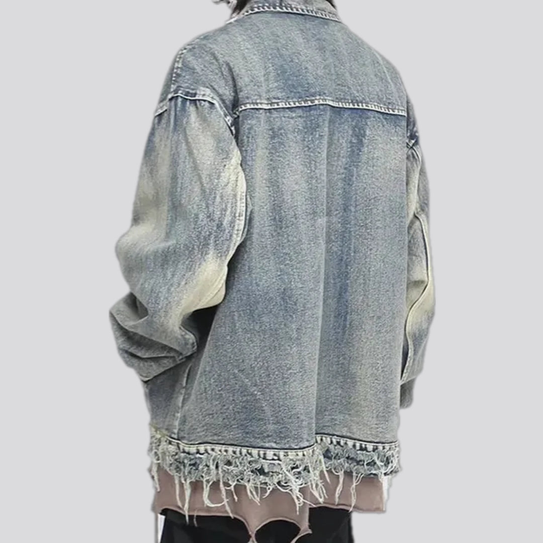 Frayed retro men's denim jacket