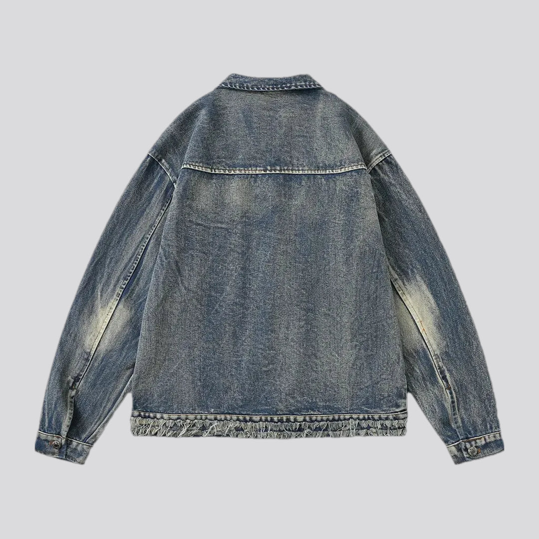 Frayed retro men's denim jacket