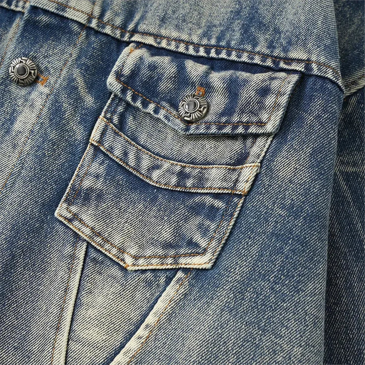 Frayed retro men's denim jacket