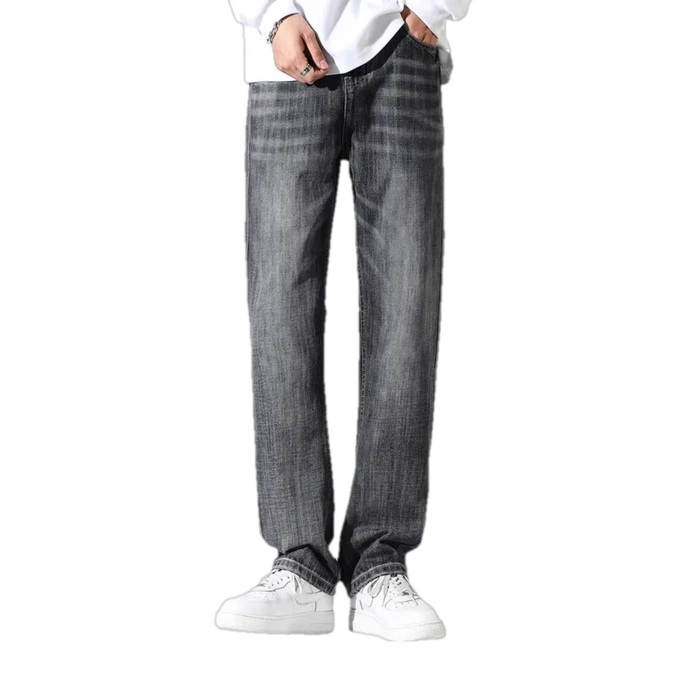 Abraded Stonewashed Casual Men's Jeans - Grey