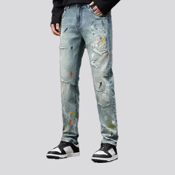 Distressed art style jeans for men