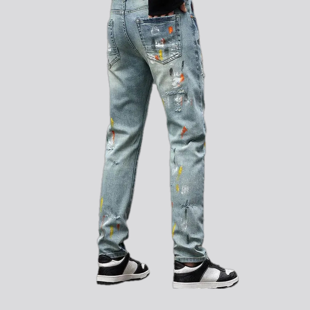 Distressed art style jeans for men