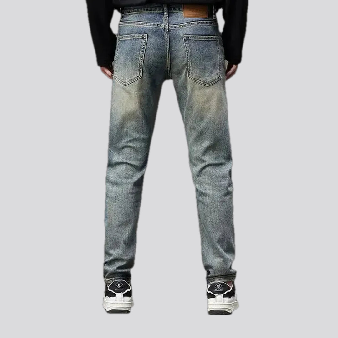 Boho style mid-rise men's jeans