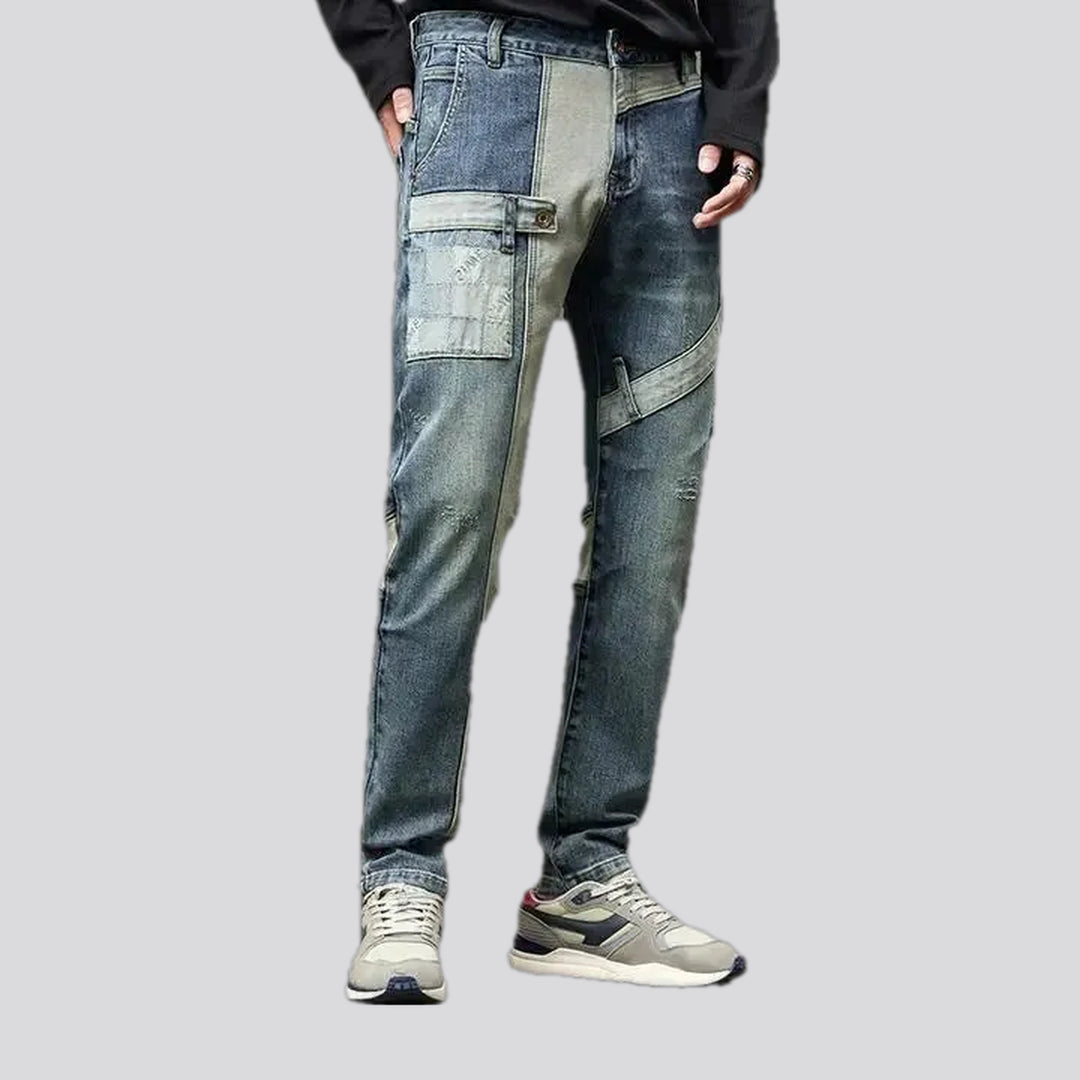 Fashionable distressed stretch men's jeans