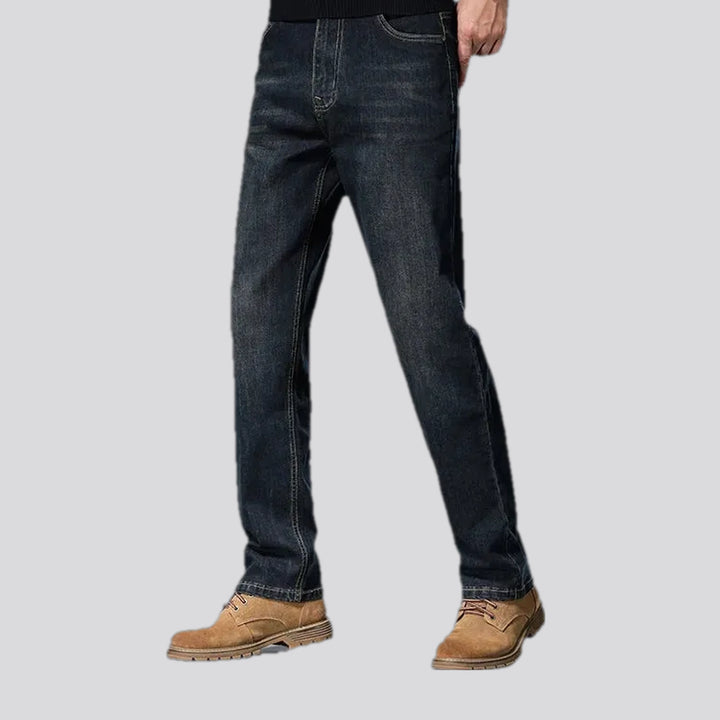 Abraded straight fit midweight men's jeans
