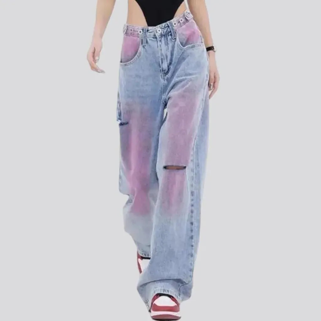 Mid-waist women's painted jeans