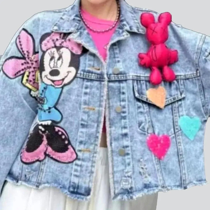 Distressed painted jean jacket
 for ladies
