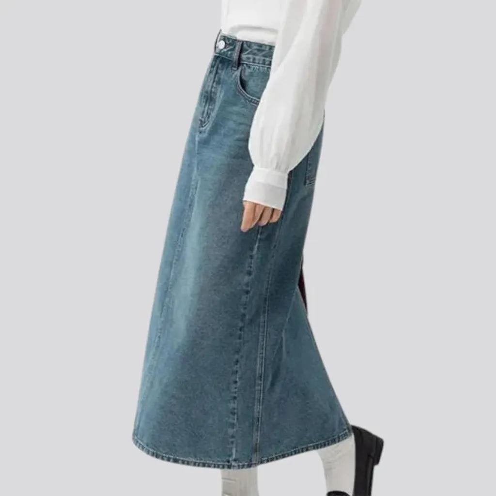 Flowy light casual maxi denim skirt