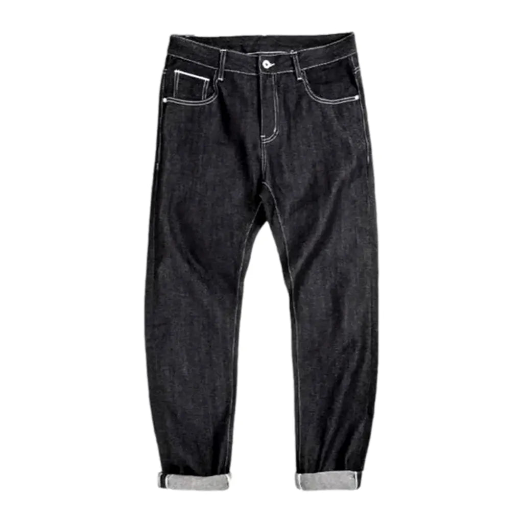 Mid Rise Loose Style Men's Jeans - Black