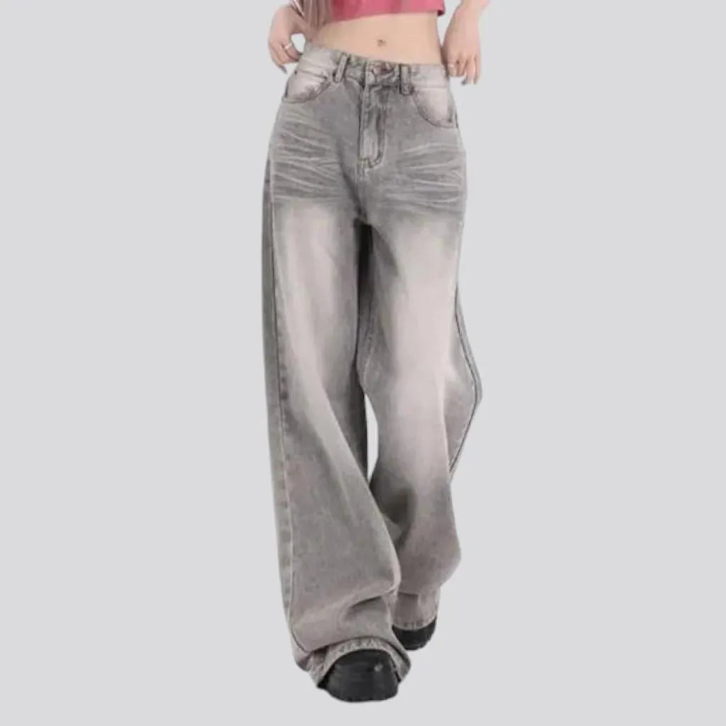 Grey women's mid-waist jeans