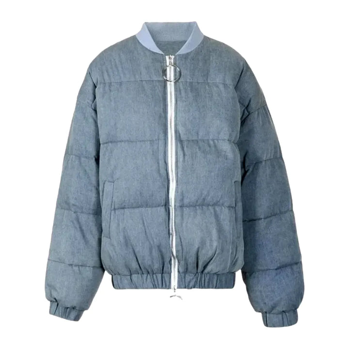 Oversized Women's Denim Puffer Jacket - Light Blue