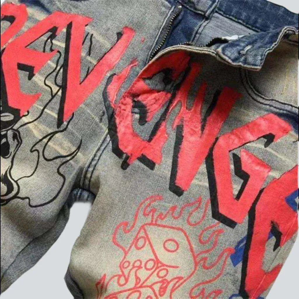 Graffiti print frayed men's jeans