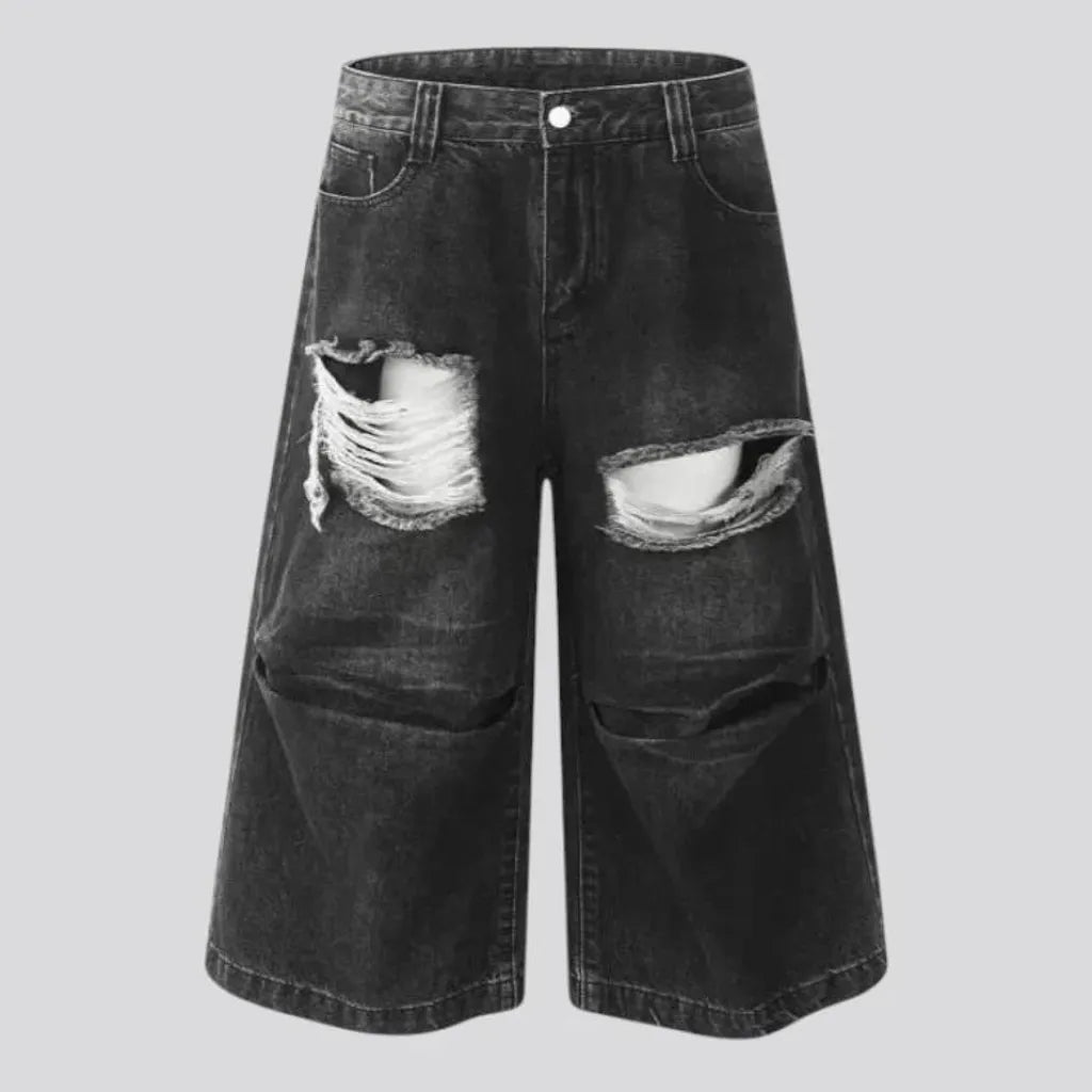 Distressed baggy fit men's jeans shorts