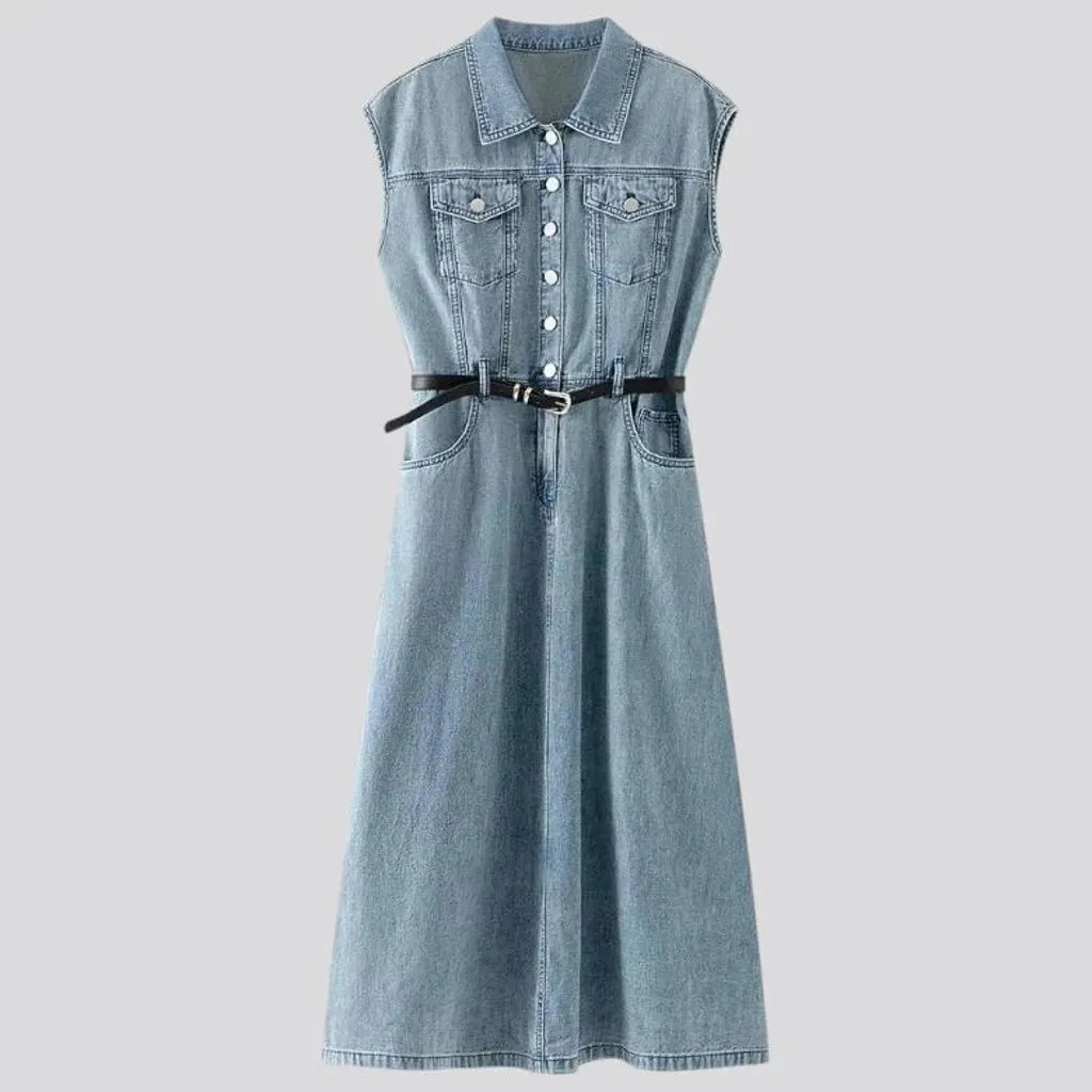 Lightweight mid-length faded denim dress