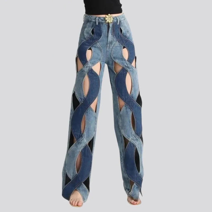 Fashionable cutout high-rise women's jeans