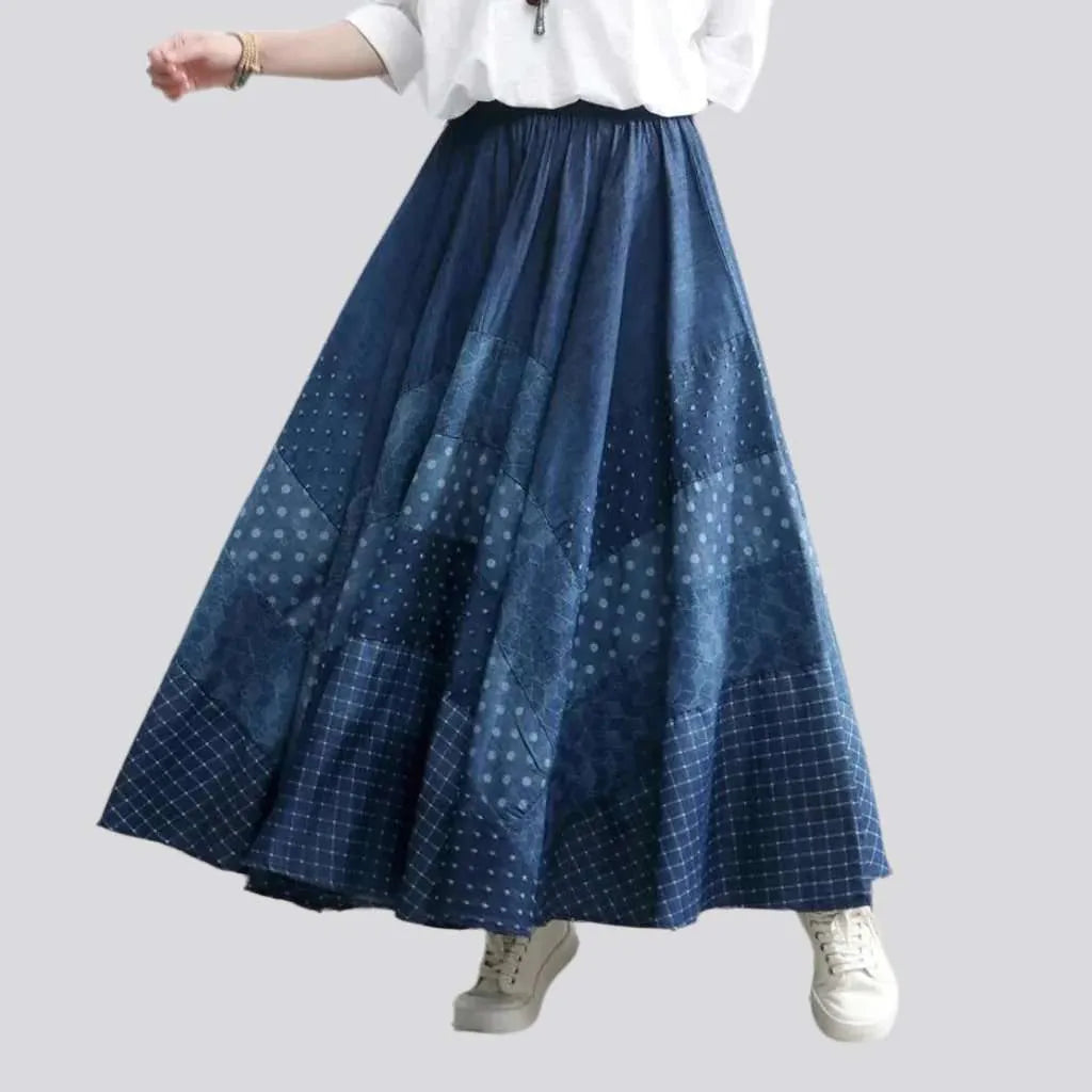 Floor length long denim skirt