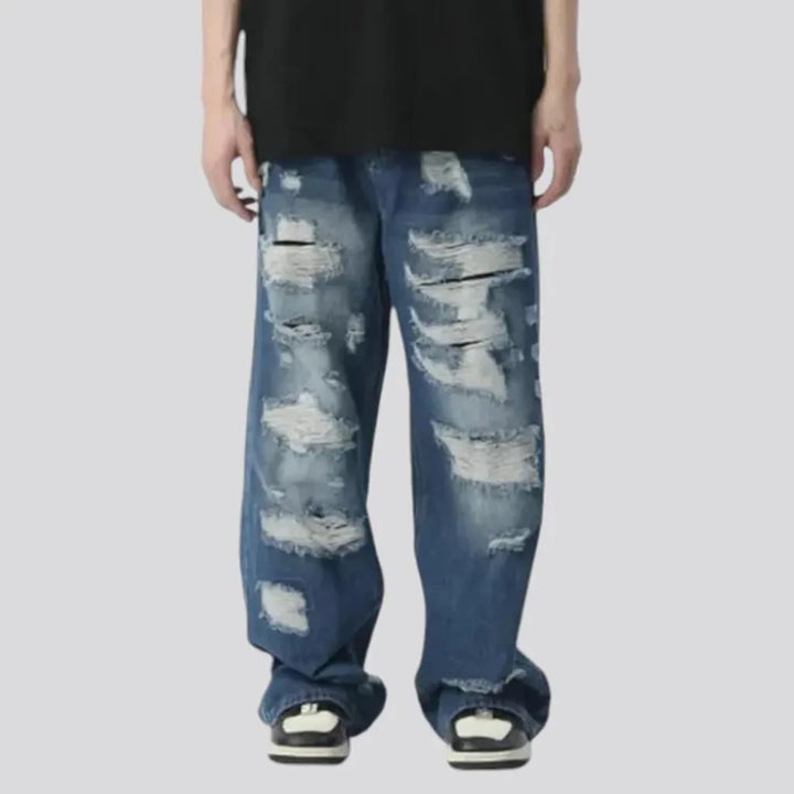 Baggy fashion style distressed men's jeans