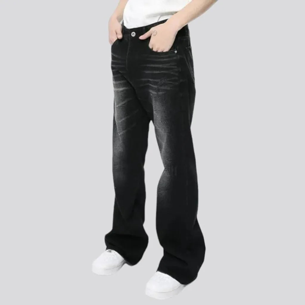 Sanded men's bell-bottom jeans