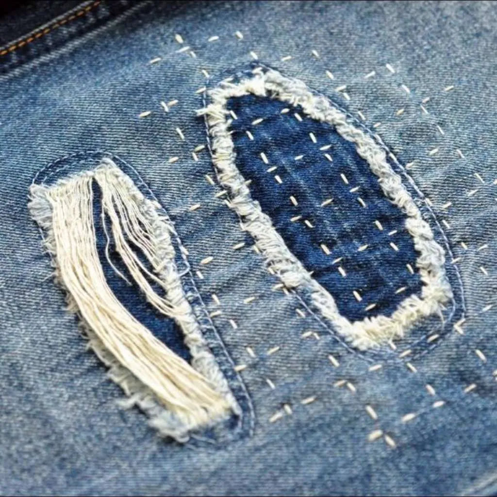 Stitched self-edge jeans
 for men