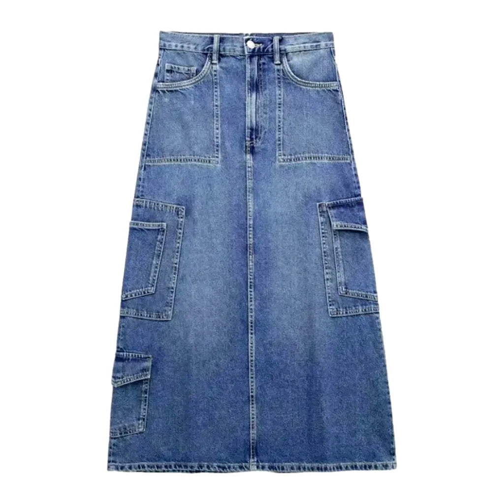 Stylish High-waist Denim Skirt - Light Blue