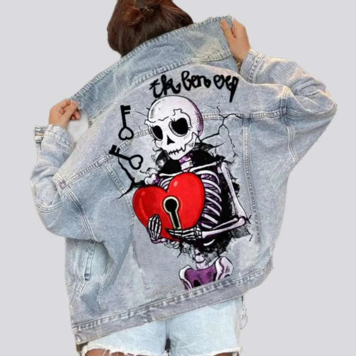 Skull print women's jean jacket