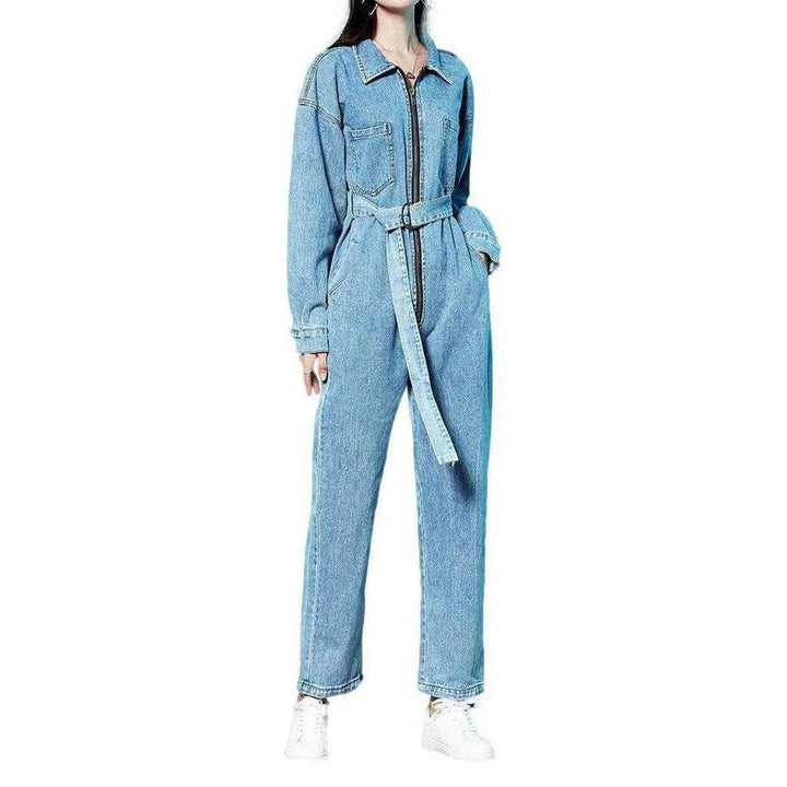 90s Oversized Jeans Women's Jumpsuit - Light Blue