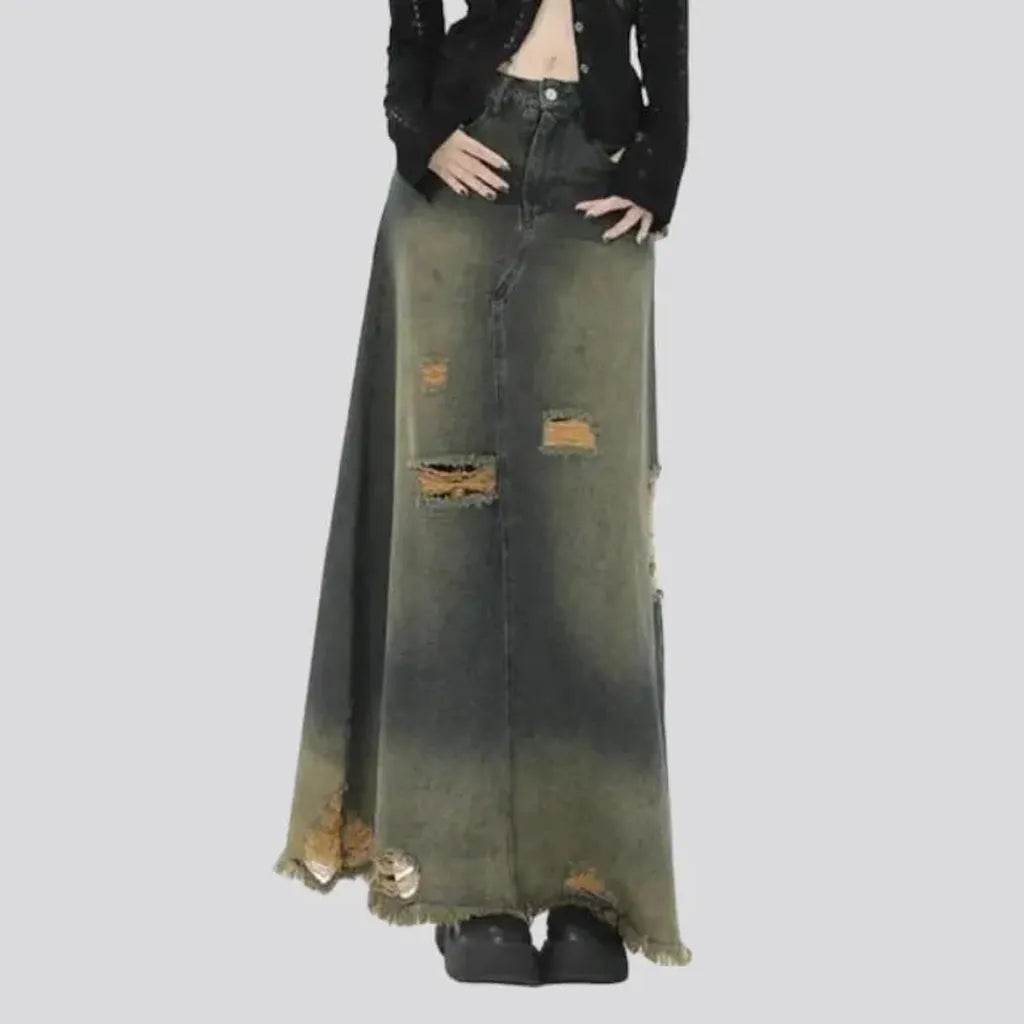 Y2k sanded denim skirt
 for women