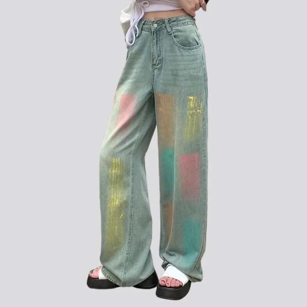 Painted women's mid-waist jeans