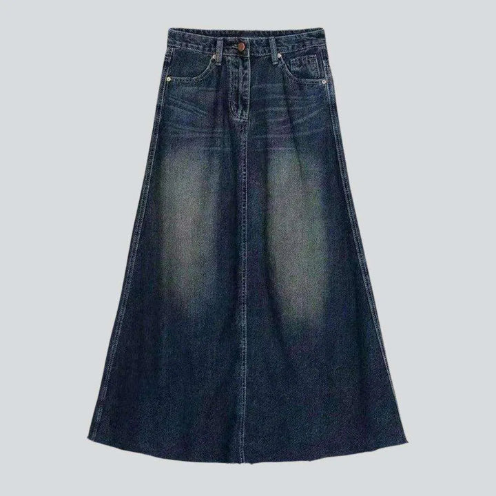 Sanded floor-length denim skirt