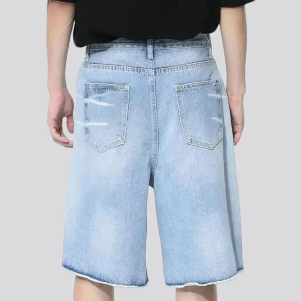 High-waist men's denim shorts