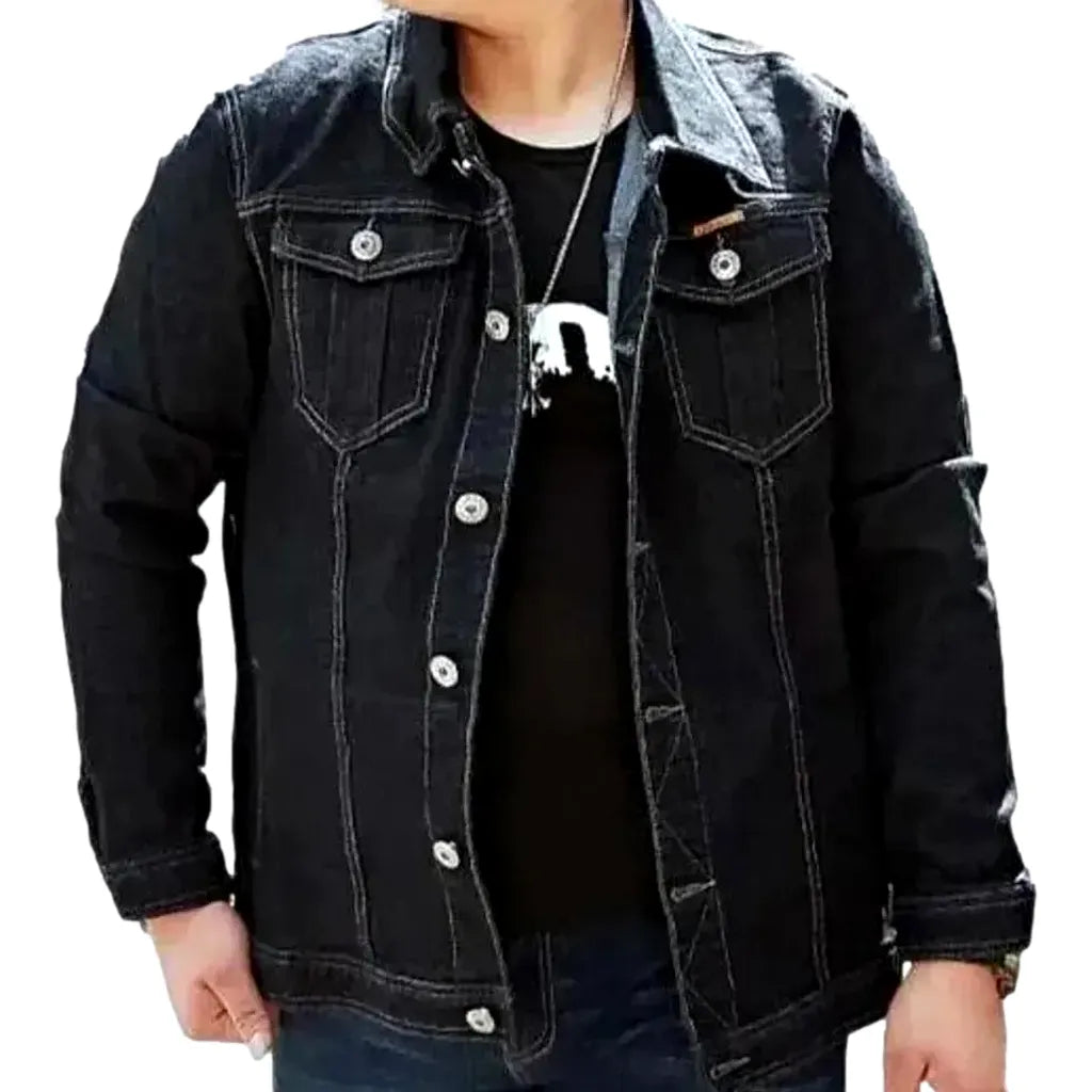 Faded Wash Men's Jeans Jacket - Black