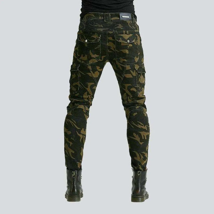 Camouflage men's biker denim pants