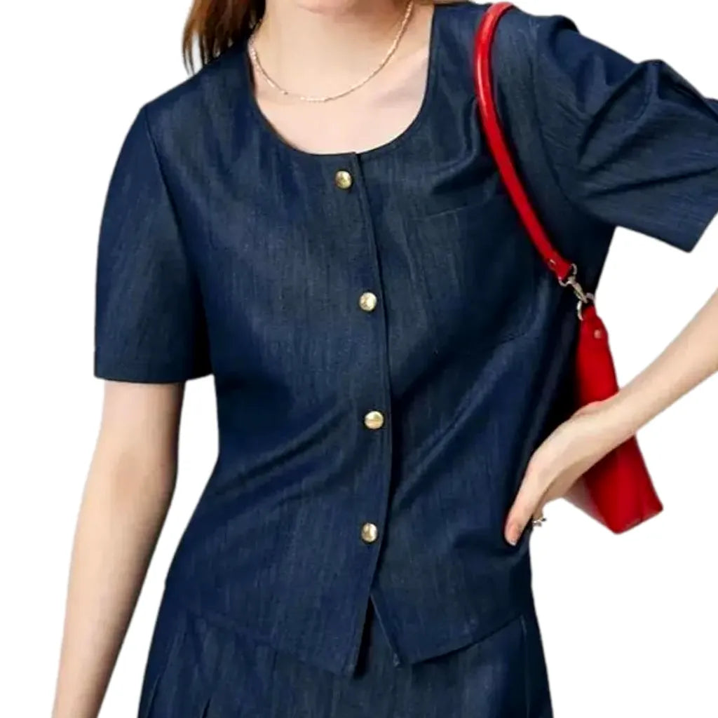 Casual Dark Women's Jeans Shirt - Dark Blue