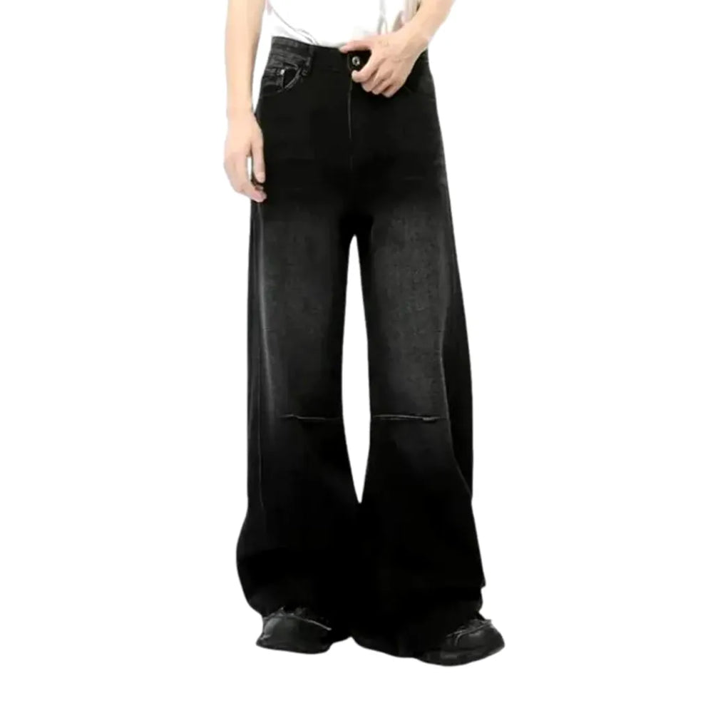 Mid Waist 90s Style Men's Jeans - Black